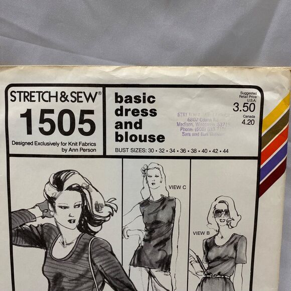 1981 Stretch and Sew Basic Dress and Blouse Design Patterns By Ann Person - Picture 3 of 11
